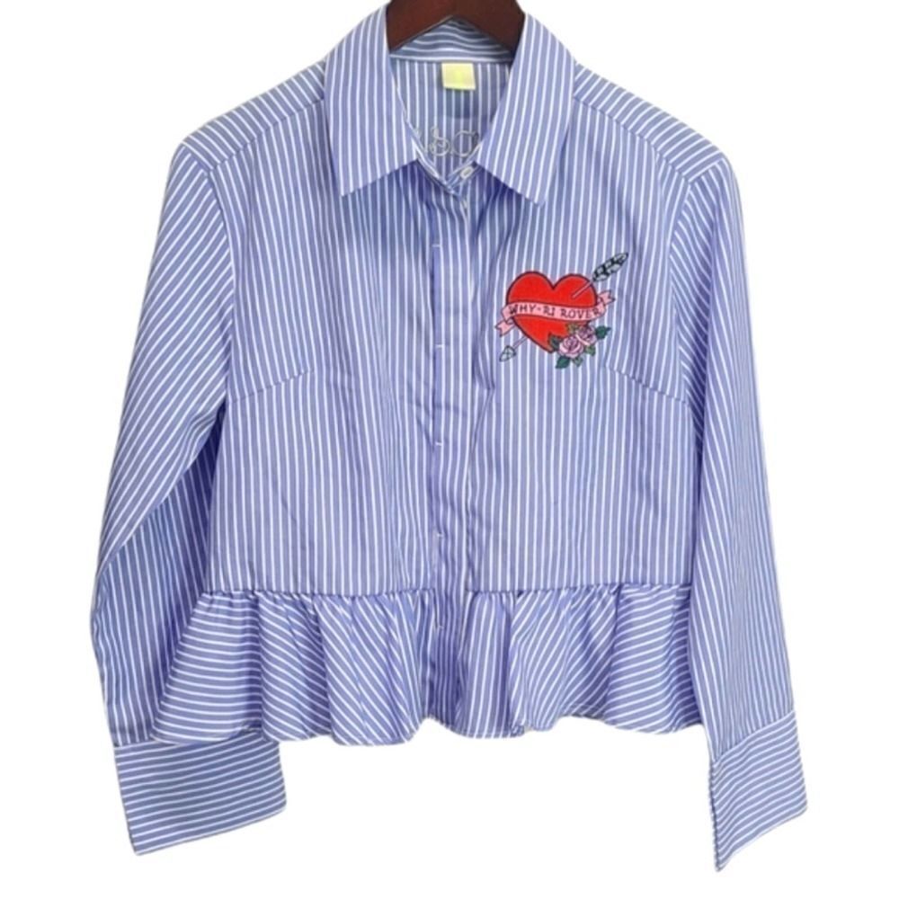 Why-Ri Rover Striped Ruffled Blouse Size Small